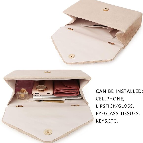 Women's Evening Handbags Pleated Suede Evening Bag Velvet Clutch Bag Wedding Bri - Picture 6 of 6